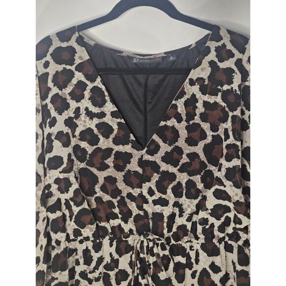 New York & Company Leopard Print Chiffon Short Sleeve Maxi Dress XL V Neck - Picture 3 of 7